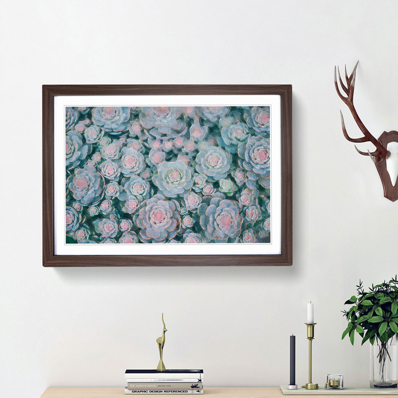 Succulent Plants - Picture Frame Painting Print, 48cm H x 65cm W x 2cm D, Walnut Framed