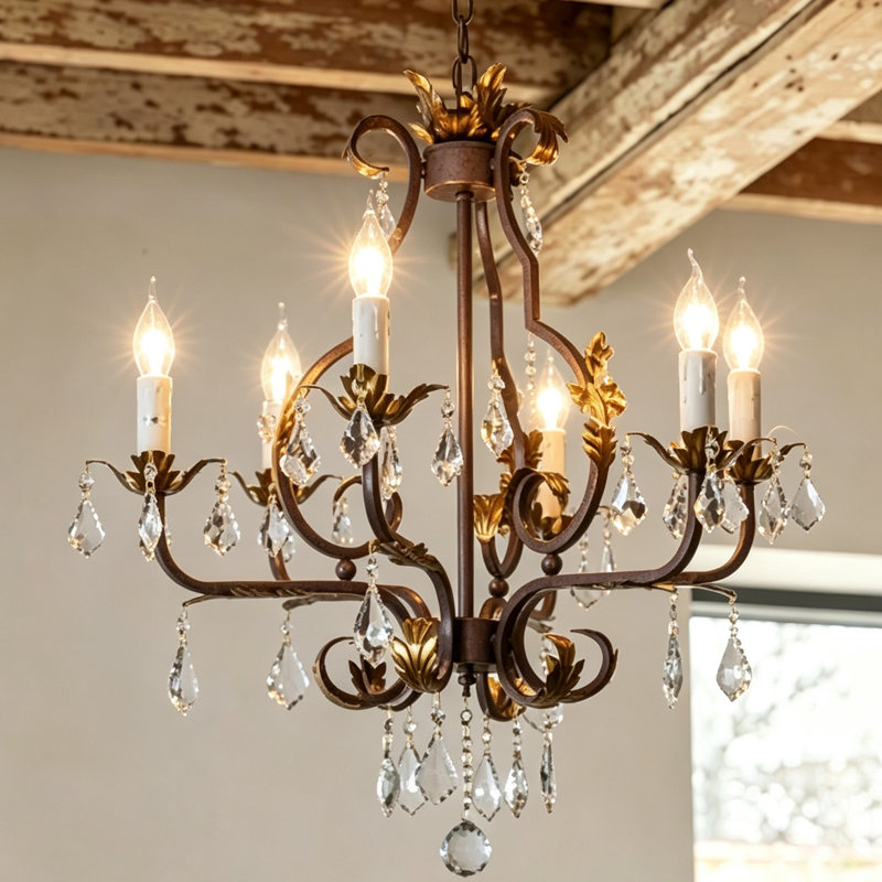 Lustre de style bougie Castela, Six lumières, H 24,8 po x l 21,6 po x P 21,6 po