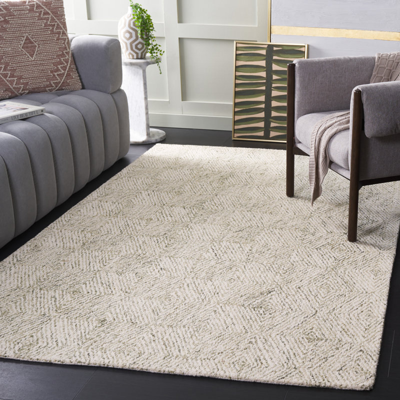 Tapis géométrique en laine / coton touffeté à la main Stavro, Rectangle 5 pi x 8 pi