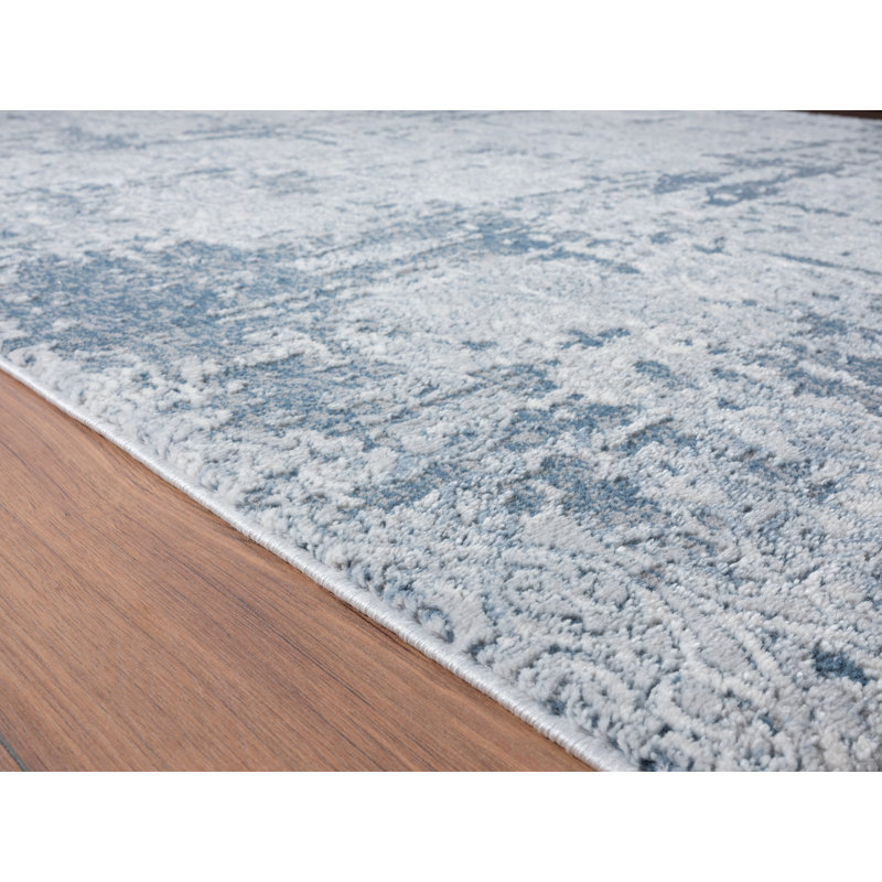 Tapis abstrait bleu / blanc, Rectangle 12 pi 6 po x 15 pi