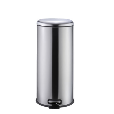 8 Gallon (30L) Round Stainless Steel Step-On Trash Can Soft-Close Lid Removable Inner Bucket Durable for Kitchen Bathroom Recycling
