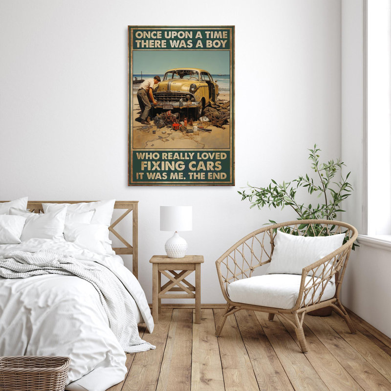 «A Boy Loved Fixing Cars - 1 pièce», reproduction d'art graphique sur toile tendue, L 24 po x H 36 po