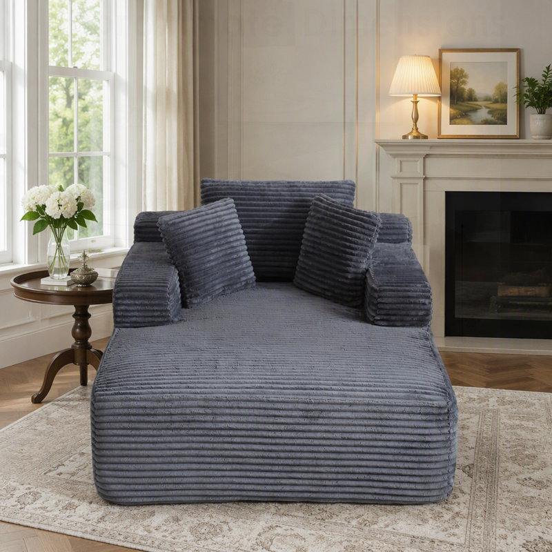 Chaise longue surdimensionnée avec 3 coussins confortables, larges accoudoirs, tissu en velours côtelé, mousse haute densité, aucun assemblage requis pour le salon et la chambre