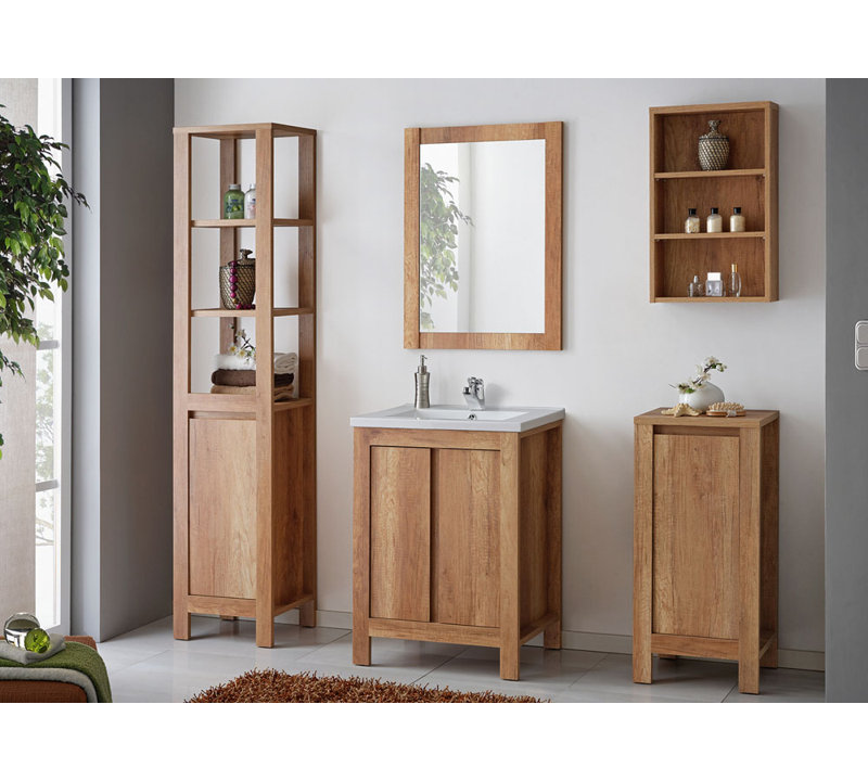 Wood Wall Mirror, 80cm H x 60cm W x 2cm D, Oak