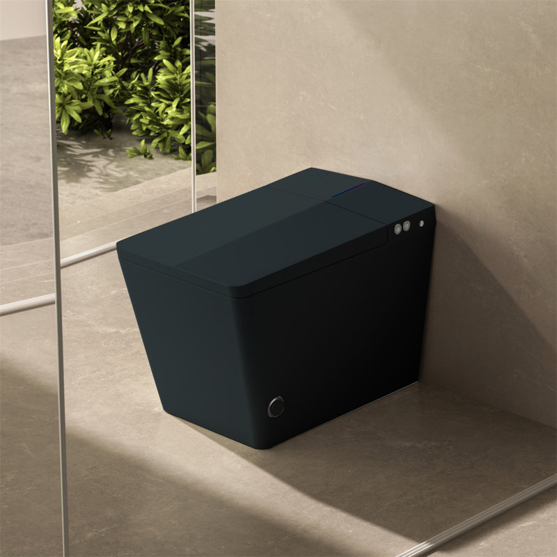 Matte Black Square Ceramic Smart Toilet with Built-In Tank and Heated Seat