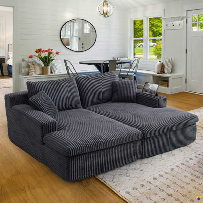 Braidon Assemble Free Vacuumed 87"W Modular Corduroy Chaise Lounge by Wade Logan