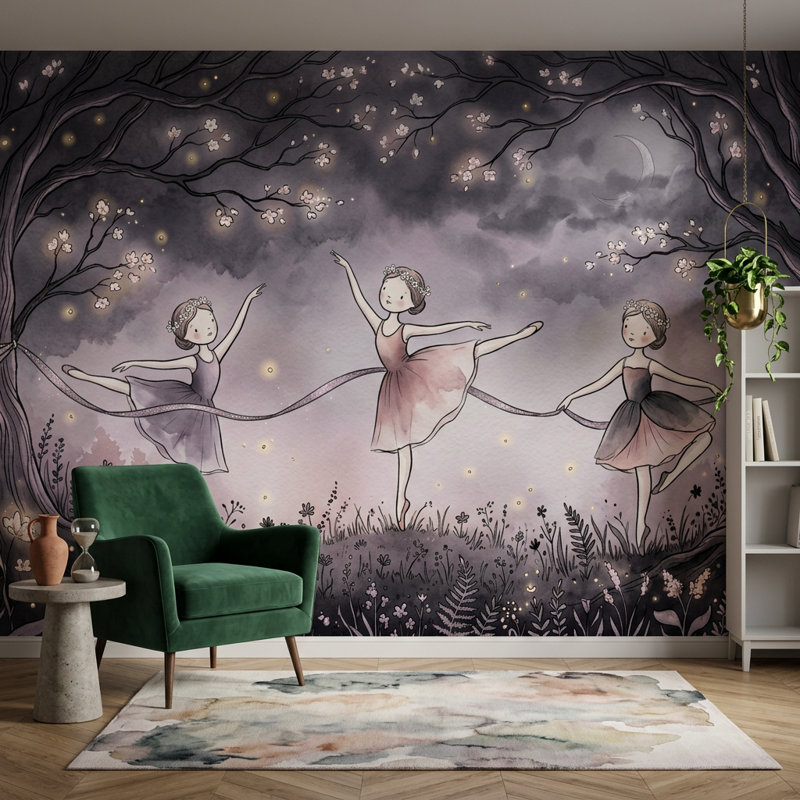 Papier peint clair au clair de lune Ballerines, Non tissé, 160 po x 108 po