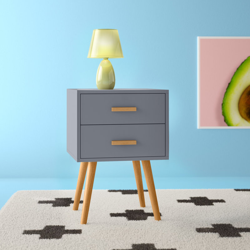 Aarush 40cm W Solid + Manufactured Wood Bedside Table, Grey