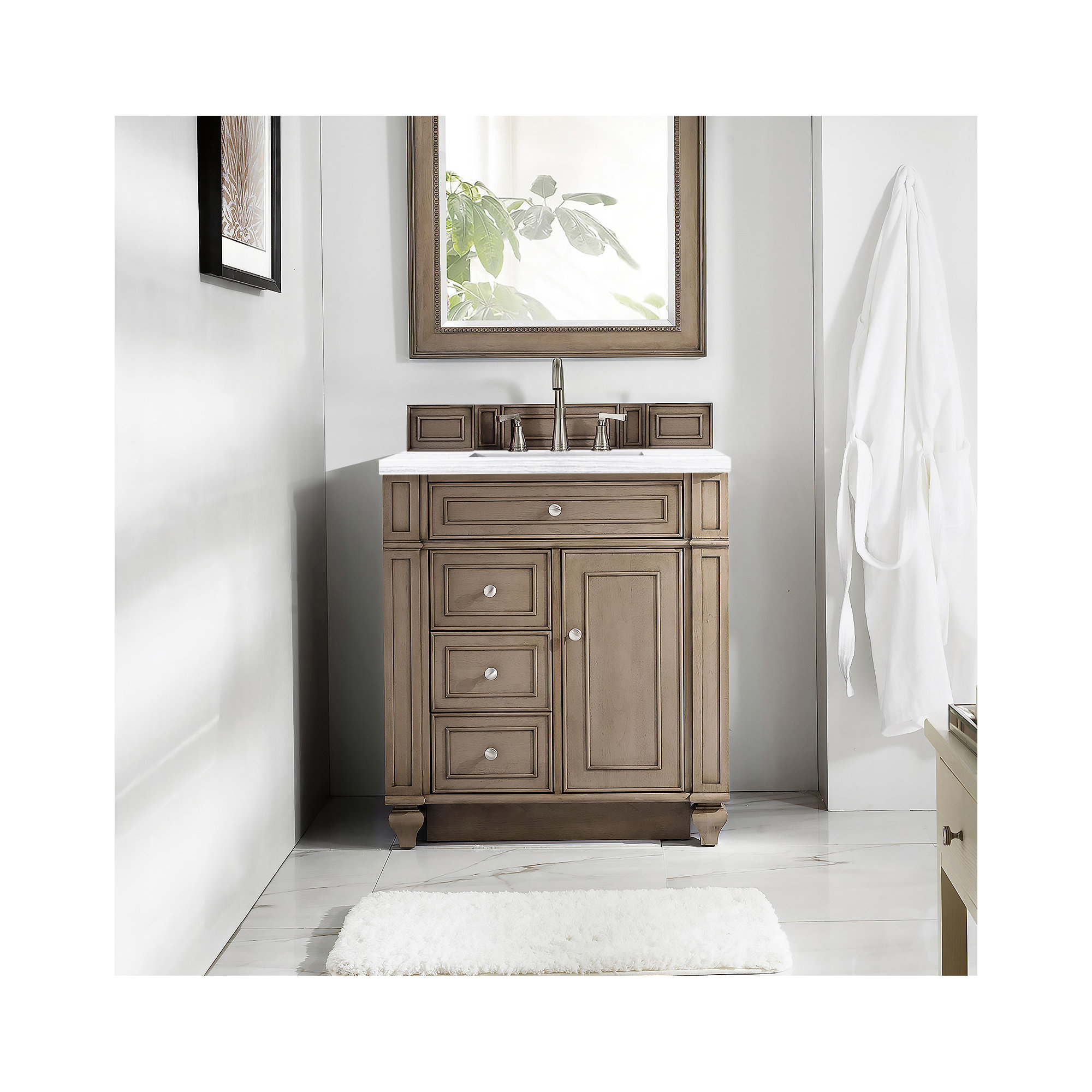 Bristol 30'' W Single Vanity, Arctic Fall, Whitewashed Walnut, 8" Widespread
