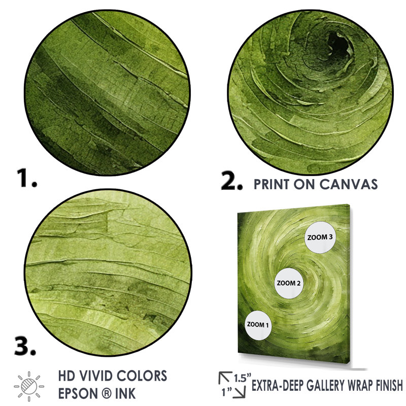 Colleena " Green Orbit Spiral ", Gold Floater Framed Canvas, 32" H x 24" W x 1" D
