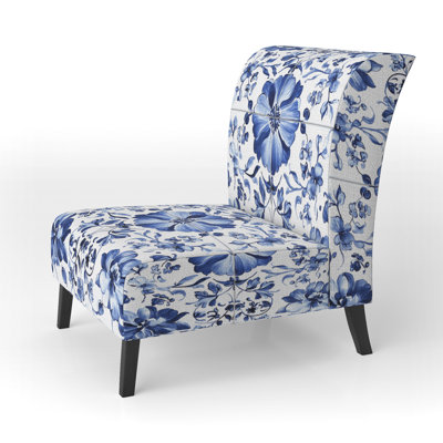 Boho Tiles Upholstered Chair - Dutch Delft Floral Tiles Slipper Chair