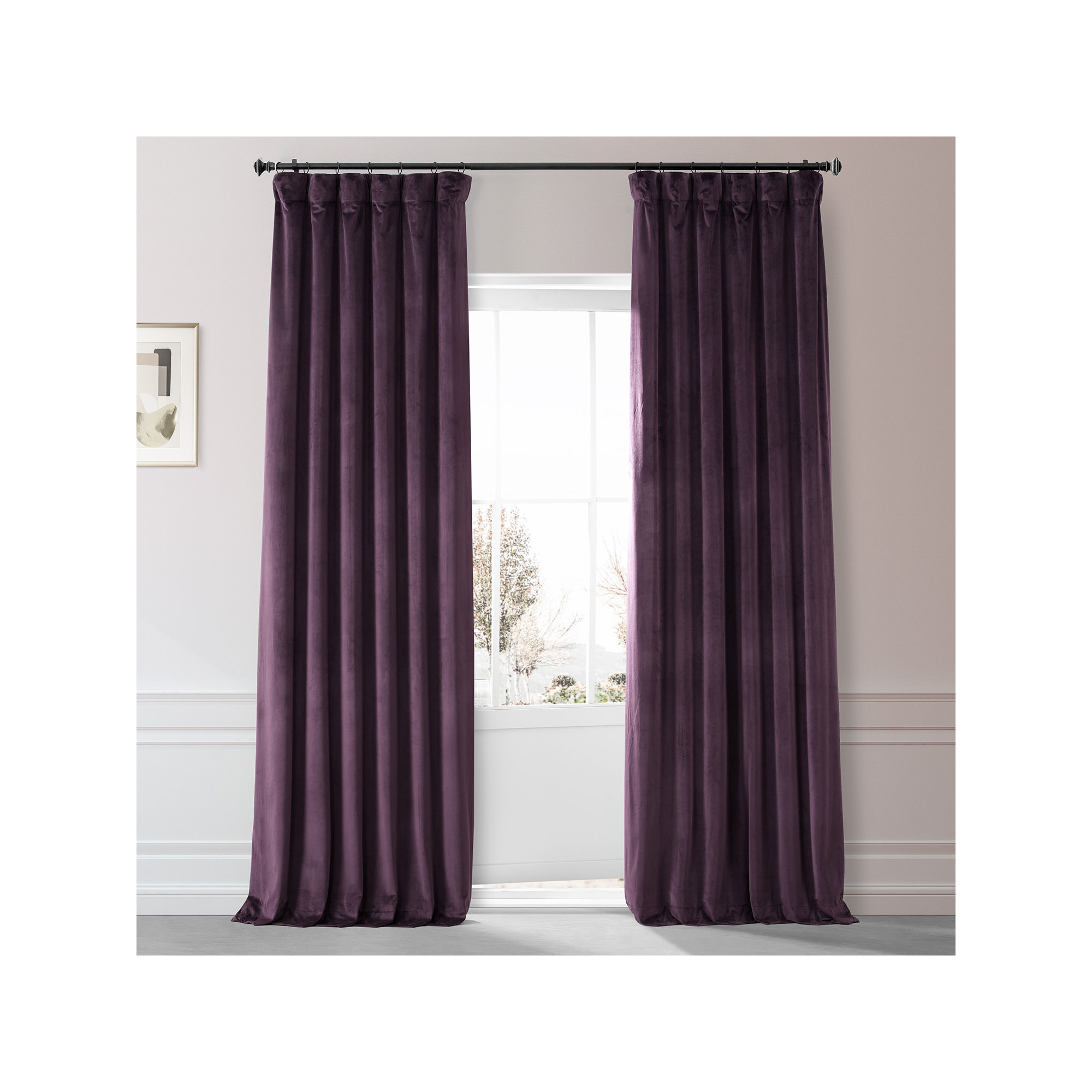 Loria Plush Velvet 100% Blackout Curtains For Bedroom, Living Room - Single Panel, Plum Blossom, 50" W x 96" L