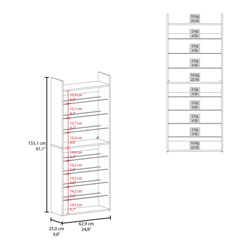 Oak Springs Tall Open Shoe Rack with Metal Rails and Multi-Tier Shelves, Wengue