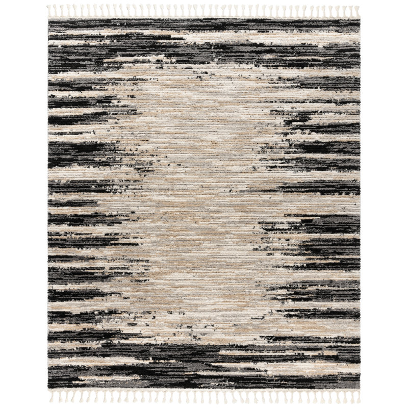 Gertmenian Rafe Dax Modern Abstract Grey/ Black/ Ivory Polyester Microfiber Plush Area Rug, Rectangle 5'3" x 7'