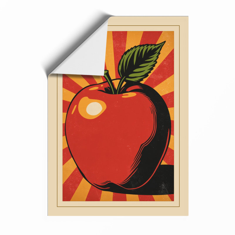 Apple in Sunburst Retro - Framed Print, Unframed, A3 - 42.0 x 29.7 cm