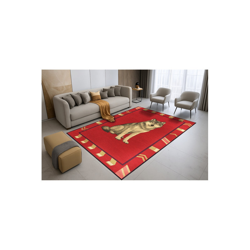 Tapis tissé à motif de tigre rouge Mosso, 3'3" x 4'11"