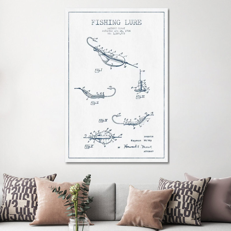 Raymond Mcvay Fishing Lure Patent Sketch (Ink) II by Aged Pixel - Wrapped Canvas Print, 152.5 cm H x 101.5 cm W