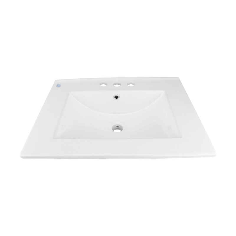 White Ceramic Rectangular Drop-In Bathroom Sink with Overflow