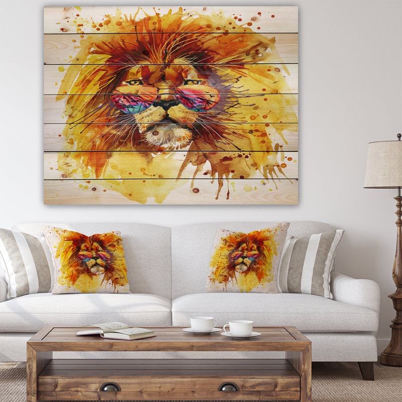 Animal, le roi qui regarde - Reproduction d'art, H 15 po x l 20 po x P 1 po, Bois