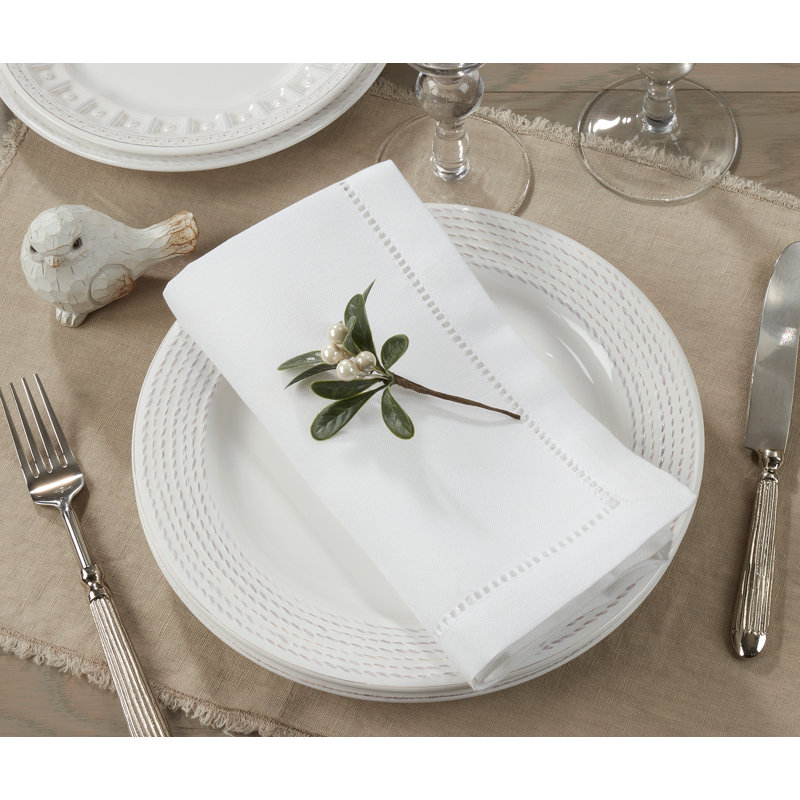 Rowles Hemstitched Border Dinner Napkin, White, 20" L x 20" W