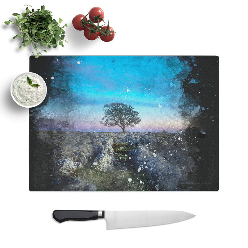 Tempered Glass Tree Under a Sky Paint Splash Chopping Board, 20 cm x 28.5 cm
