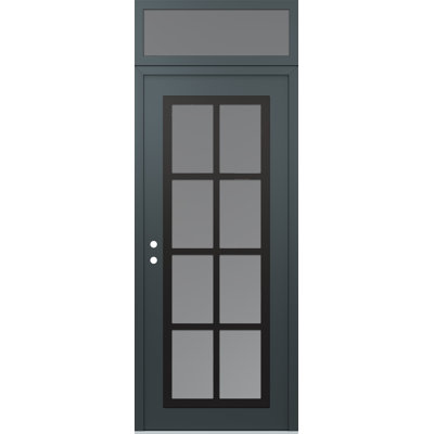 C16 Right-Hand 36 In. X 96 In. Panel Black Steel Anthracite And Anthracite Frosted Glass With Transom Frosted Glass Prehung Front Entry Door