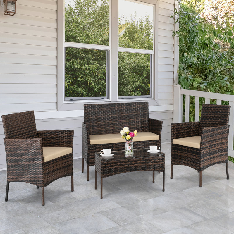 Rifiki 4 - Person Patio Conversation Set with Cushions, Beige, Brown
