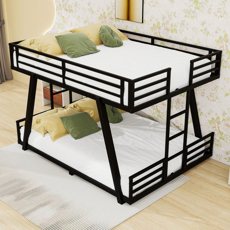 Metal Bunk Bed with Dual Ladders and Reinforced Stability, Full Over Full