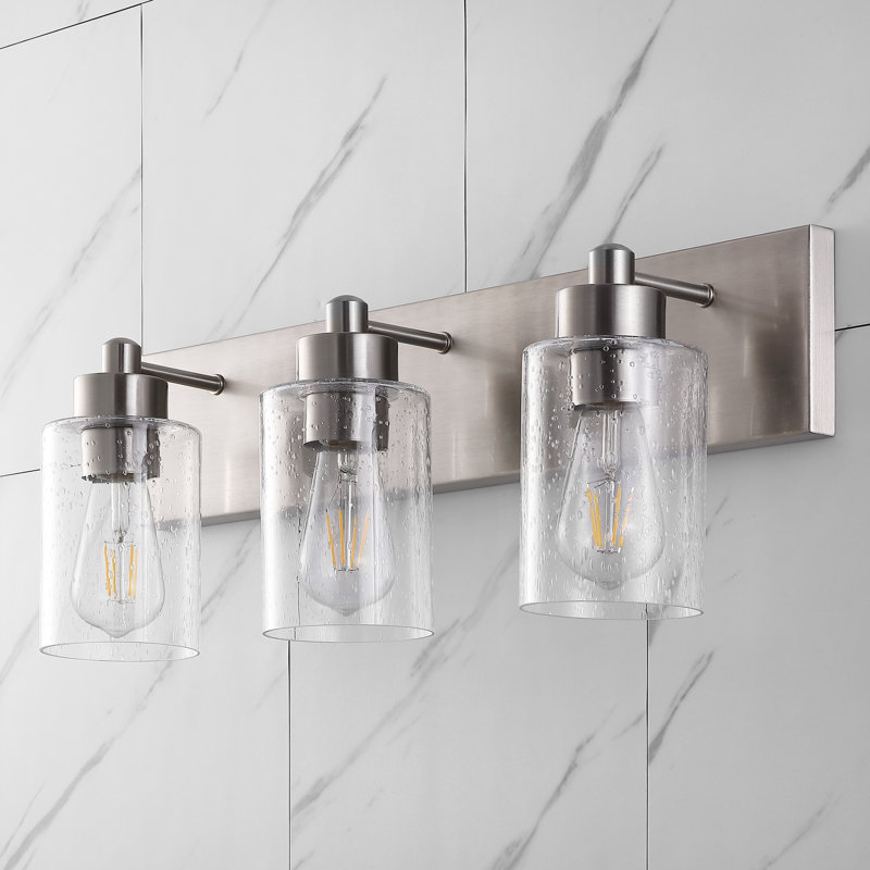 Stover Seeded Glass/Iron Modern Contemporary LED Vanity Light, 3 Lights, Nickel