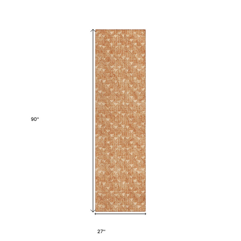 8' Runner Bronze Geometric Washable Non Skid Indoor Outdoor Runner Rug