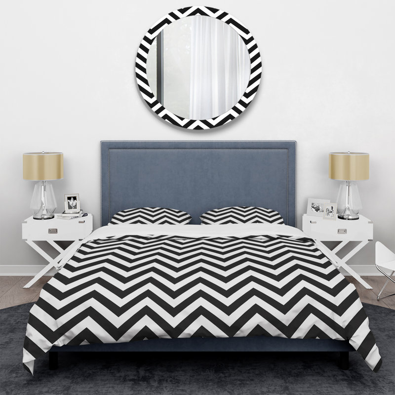 Ensemble de housse de couette à chevrons noir et blanc Chevron Flow II, Housse de couette très grand + 2 taies décorativ