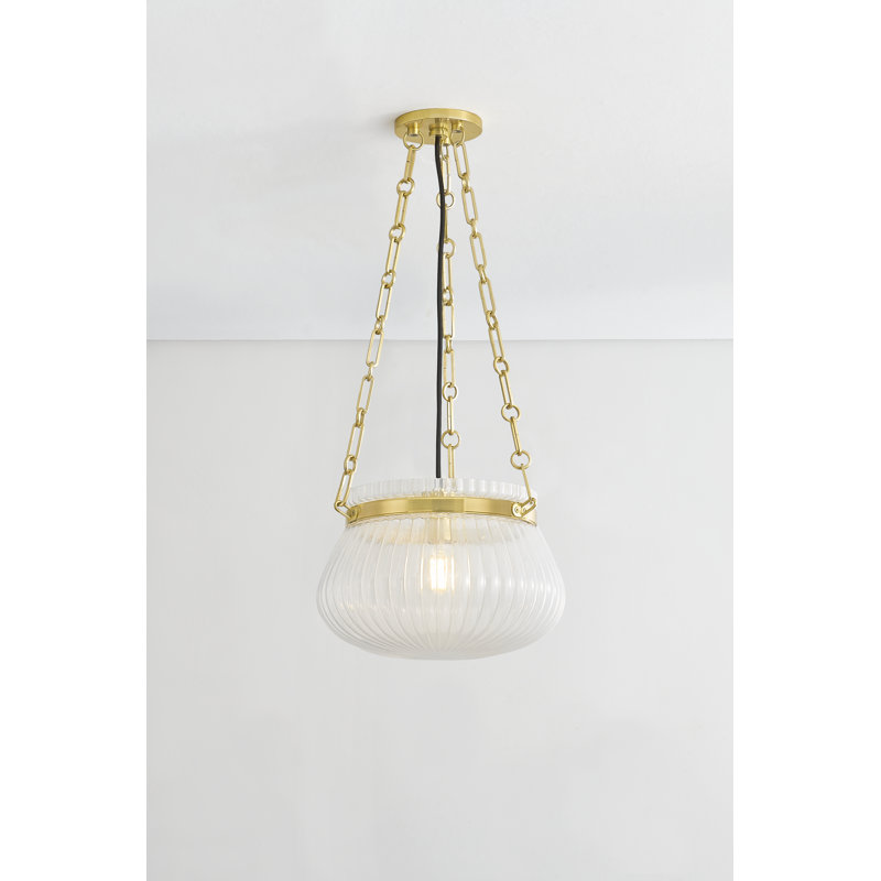 Granby 1 Light Pendant, Aged Brass, 9.5" H x 13" W x 13" D