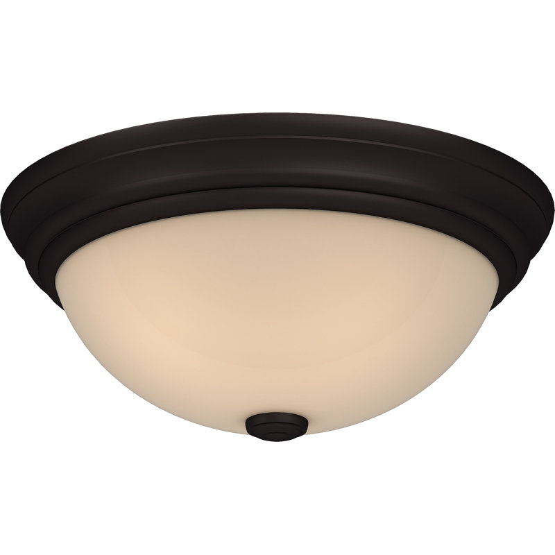 Whetsel 2-Light Indoor 13"W Antique Bronze Simple Round Flush Mount with Sepia Bowl Shade, 5.5" H x 13" W x 13" D