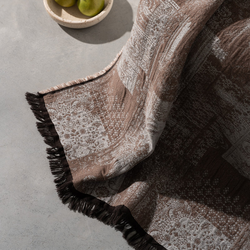 Jeté rétractable tout en coton Retro, couverture jacquard réversible tissée avec frange, jeté douillet Boho pour canapé-lit 75 po x 55 po, gris