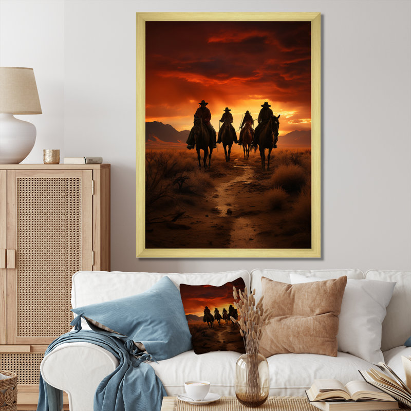 " Western Sunset Riders ", Gold Single Picture Framed, 44" H x 34" W x 1.5" D