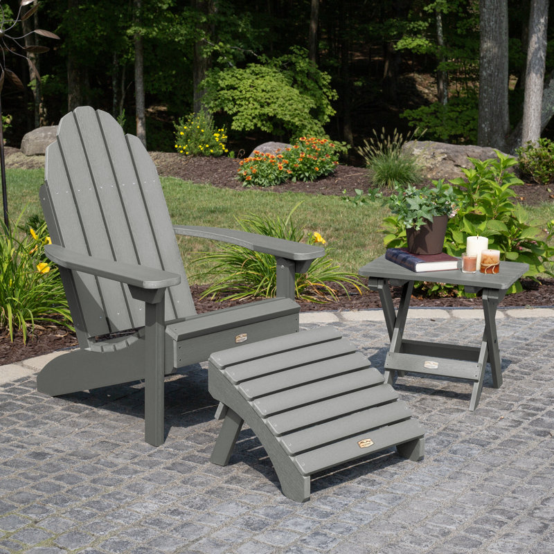 Essential Adirondack Chair with Essential Ottoman and Essential Folding Side Table, Coastal Teak