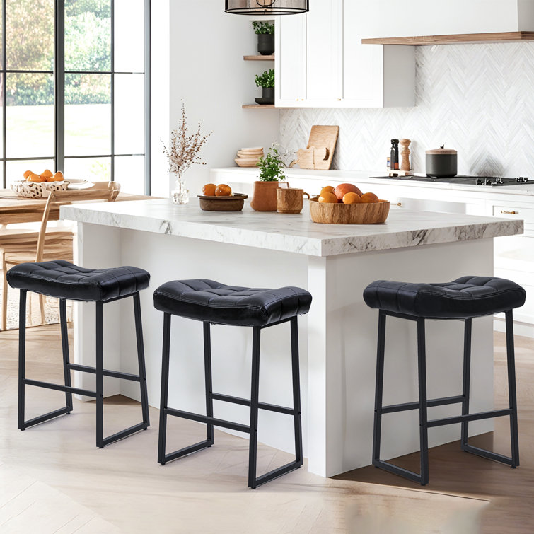24" Modern Backless Saddle Counter Height Bar Stools With Metal Frame for Kitchen Island