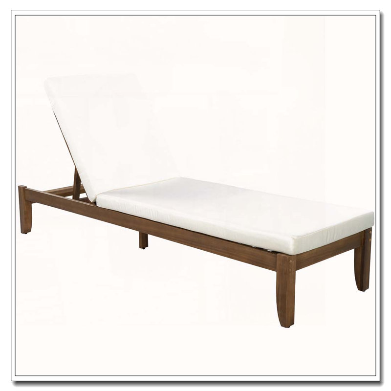 Chaise longue d'extérieur réglable avec coussin imperméable, L 24,8 po, Beige, noyer
