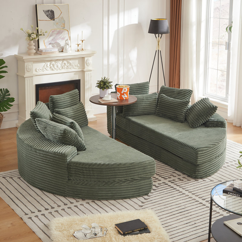 Canapé-lit 2 en 1 avec cinq coussins décoratifs, Velours côtelé vert