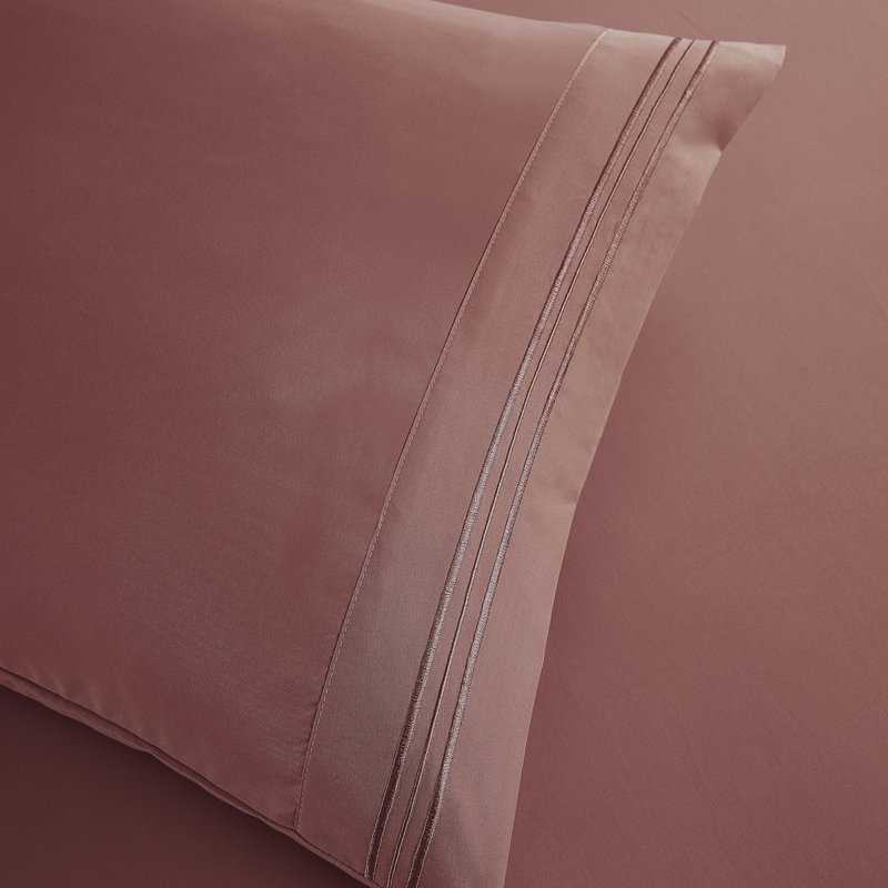  Ensemble de draps double brossé de luxe pour hôtel avec draps et taies d'oreiller très doux, Drap pour lit simple, Pink Clay