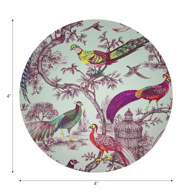 Pheasant Fall Sauvage Wedgewood Vegan Leather Round Coasters, Meadow
