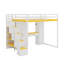 Lit mezzanine avec escalier de rangement, coiffeuse intégrée et garde-robe et armoires, lit mezzanine moderne avec miroir, charge USB et lumières-496880699