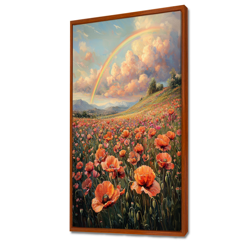 Rainbow Over The Poppy Fields I - Art mural arc-en-ciel, H 60 po x l 28 po, Impression encadrée sans passe-partout, Brun