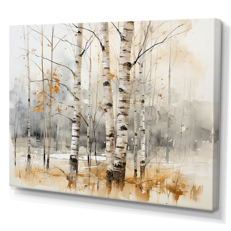 «Winter Birch Wood Forest I - Tree Birch», art mural, Toile tendue, H 24 po x l 32 po x P 1 po