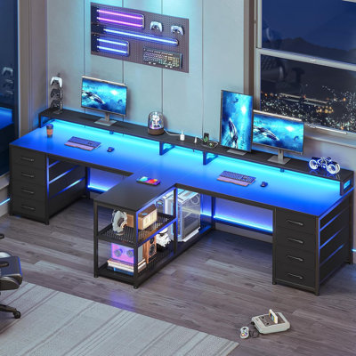 Steel Computer Desk with Built-In Electrical Outlet
