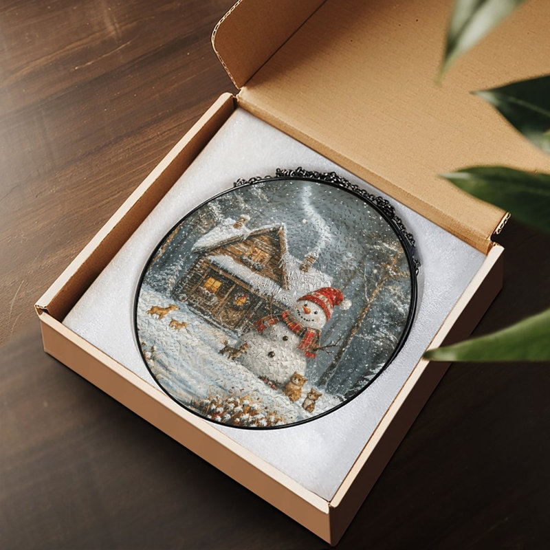 Snowman Cabin Winter, 3.5x3.5in(9x9cm)