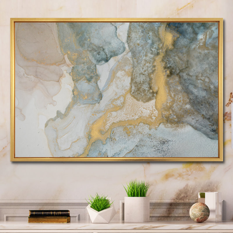 Luxe marbré doré et gris - impression sur toile flottante, 8" H x 12" W x 1" D, Cadre flottant doré