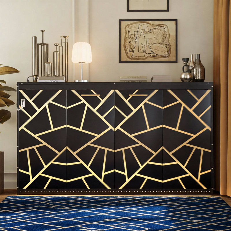 Modern Murphy Bed With LED Under-Bed Lighting, Built-In USB Outlet, Lit simple, Black