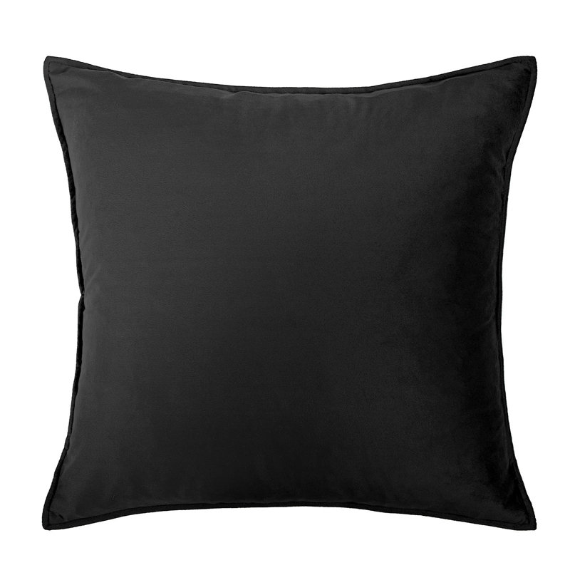  Square Velvet Pillow Cover & Insert, Black, 18"H x 18"W