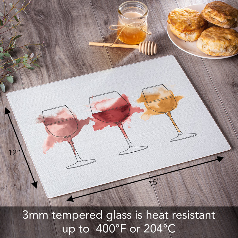 Watercolor Wine Tempered Glass Rectangular Cutting Board 15" x 12"